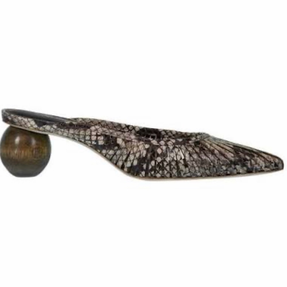 cult gaia Snakeskin Pointed Mule with Wooden Ball Heel - Black & Brown
